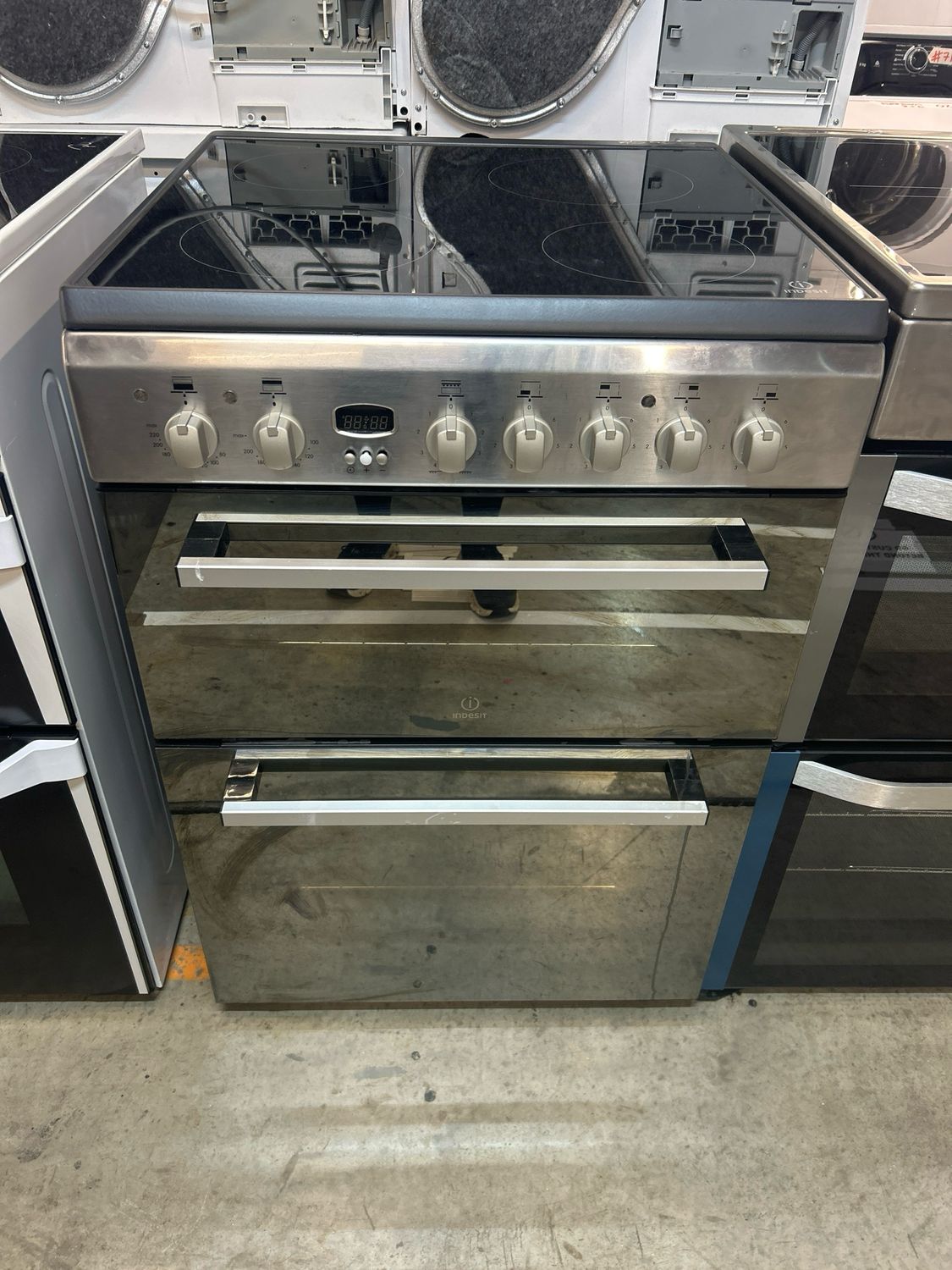 Indesit 60cm Electric Cooker Double Oven Silver