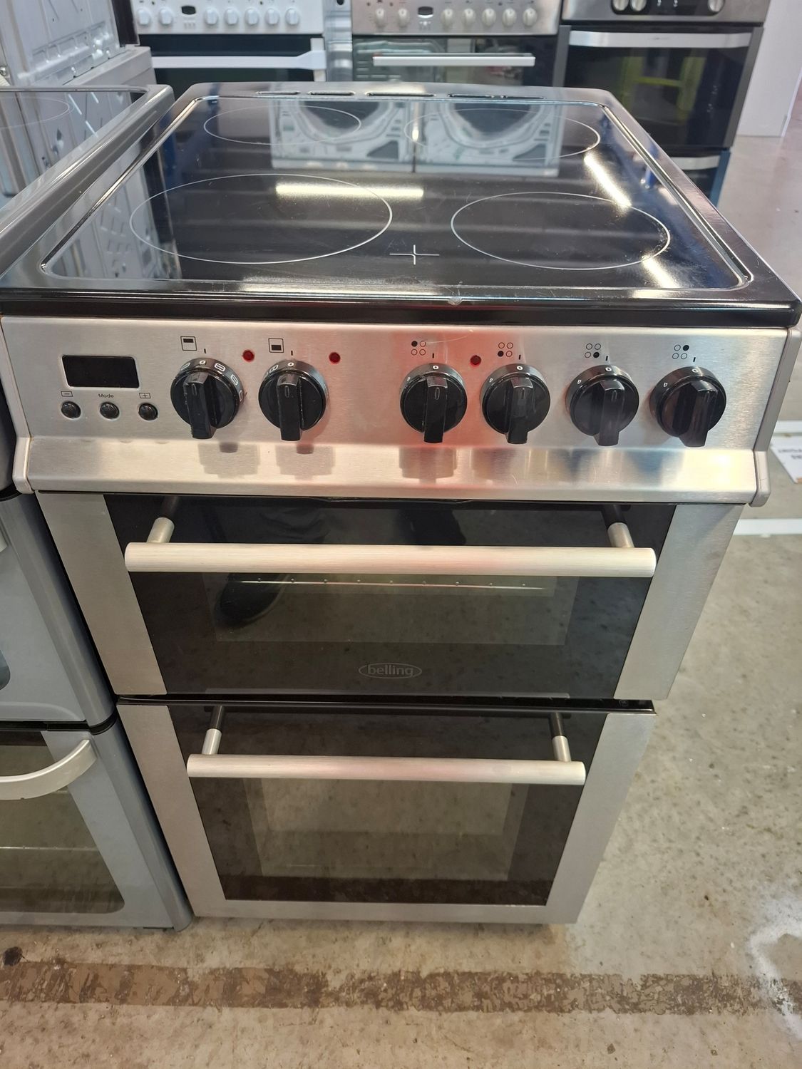 Belling BELFSE50DO 50cm Electric Cooker Double Oven Ceramic Hob Stainless Black