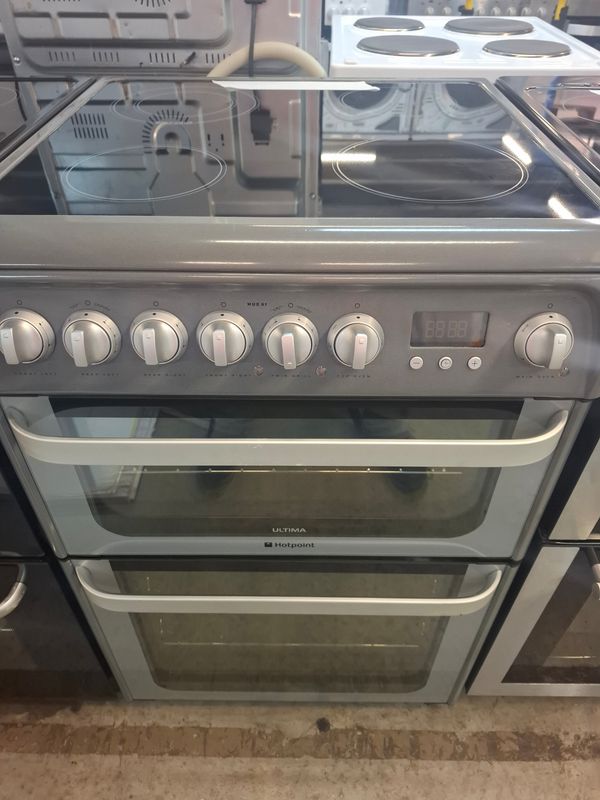 ///Hotpoint HUE61GS 60cm Electric cooker Double Oven Graphite