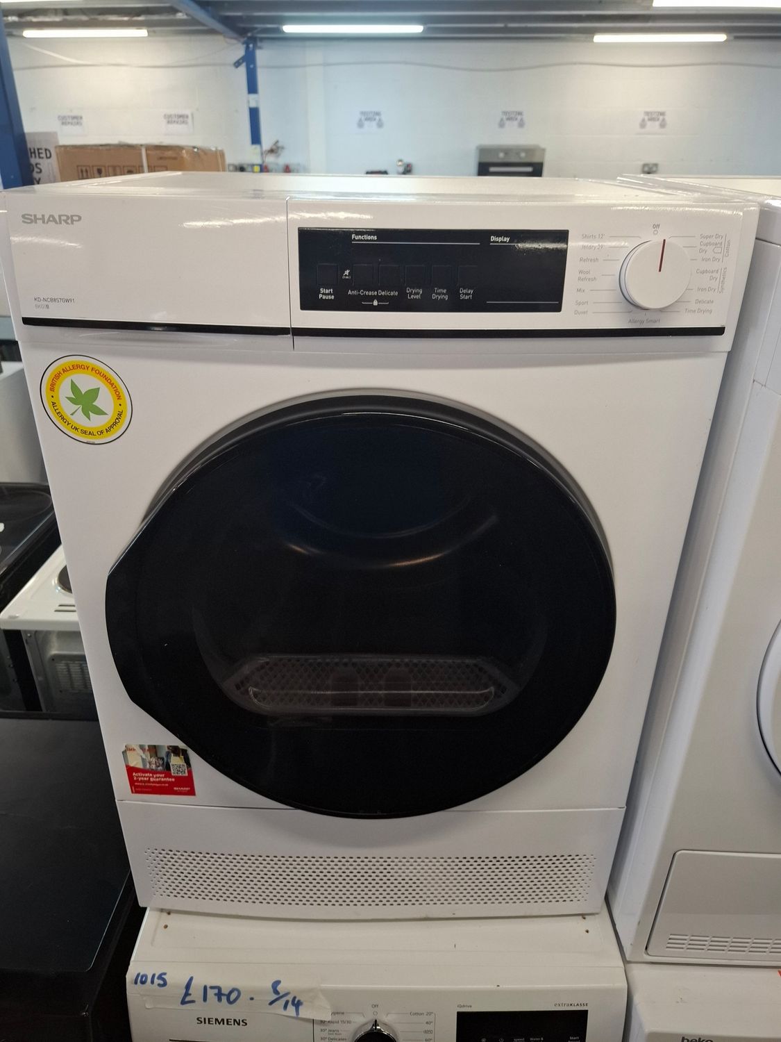 Sharp KD-NCB8S7GW91 8kg Condenser Dryer White