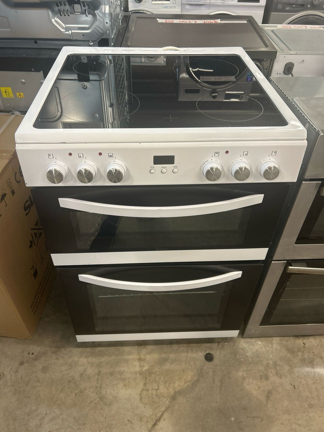 Swan SX158160W 60cm Electric Cooker Double Oven Ceramic Hob White