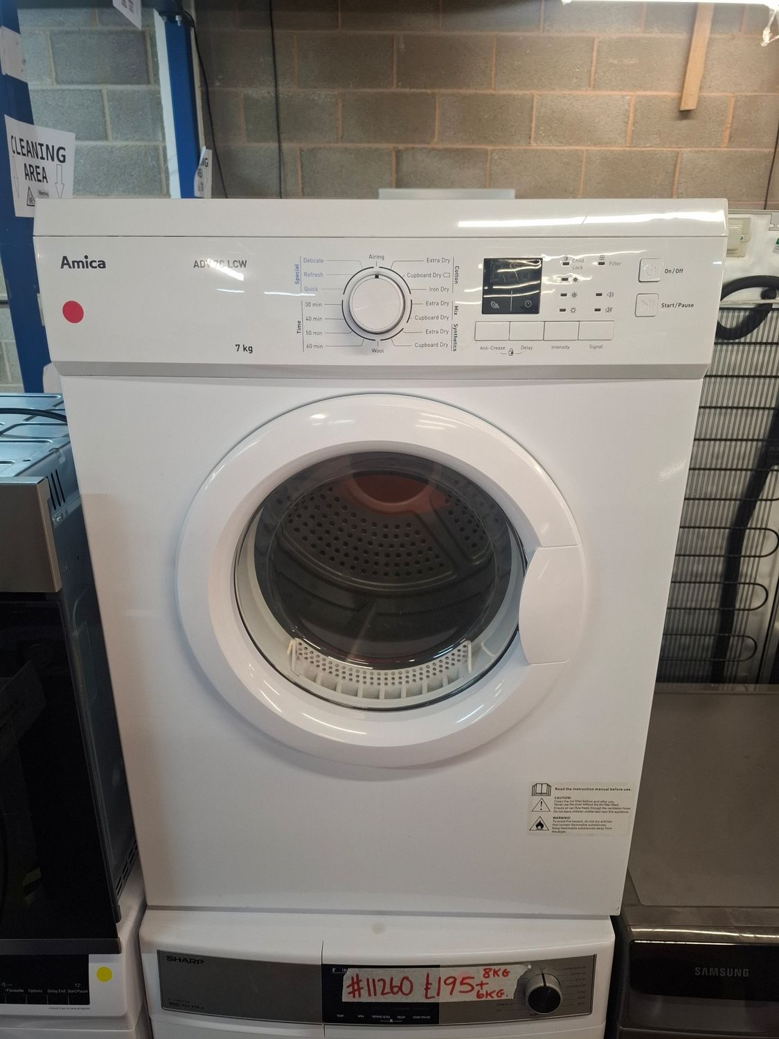 Amica ADV7CLCW 7kg Vented Sensor dry Tumble Dryer White
