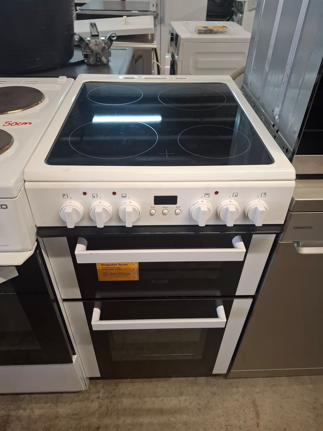 Bush DHBEDC50W 50cm Electric Cooker Double Oven Ceramic Hob White