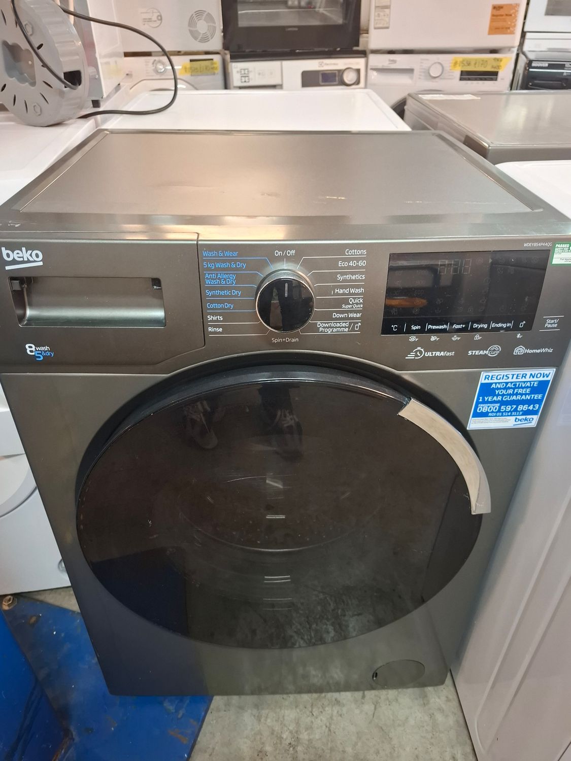 Beko WDEY854P44QG 8+5kg Load 1400 Spin Washing Machine Washer Dryer Black H84cm W60cm D59cm - Refurbished