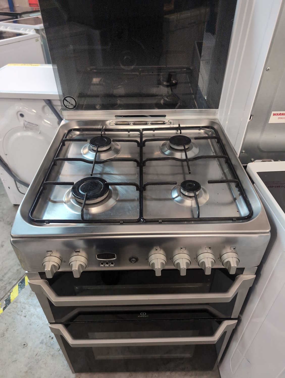 Indesit ID60G2 60cm Electric Cooker Double Oven Silver Refurbished