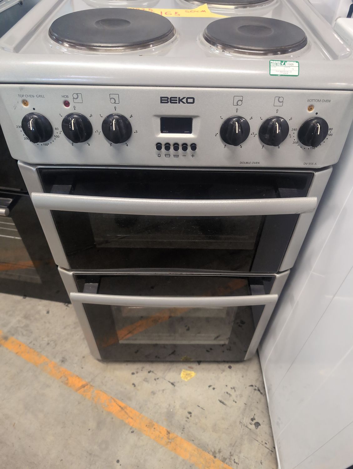 Beko DV555A 50cm Electric Cooker Solid Hobs Double Oven Grey