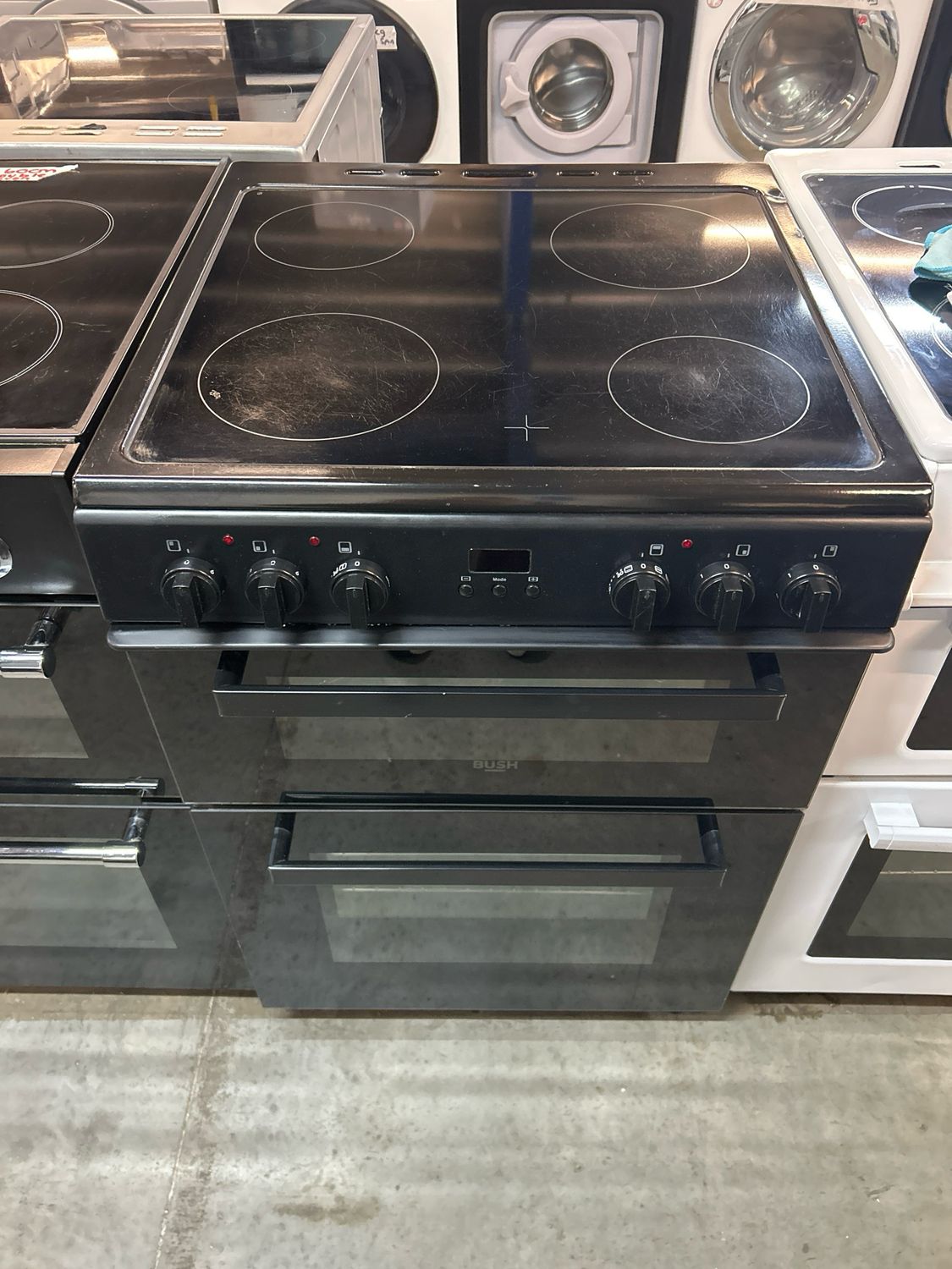 Bush BDBL60ELB 60cm Electric Cooker Double Oven Ceramic Hob Black