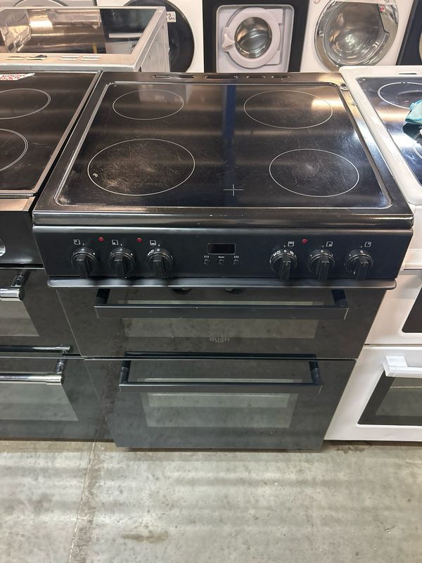 Bush BDBL60ELB 60cm Electric Cooker Double Oven Ceramic Hob Black