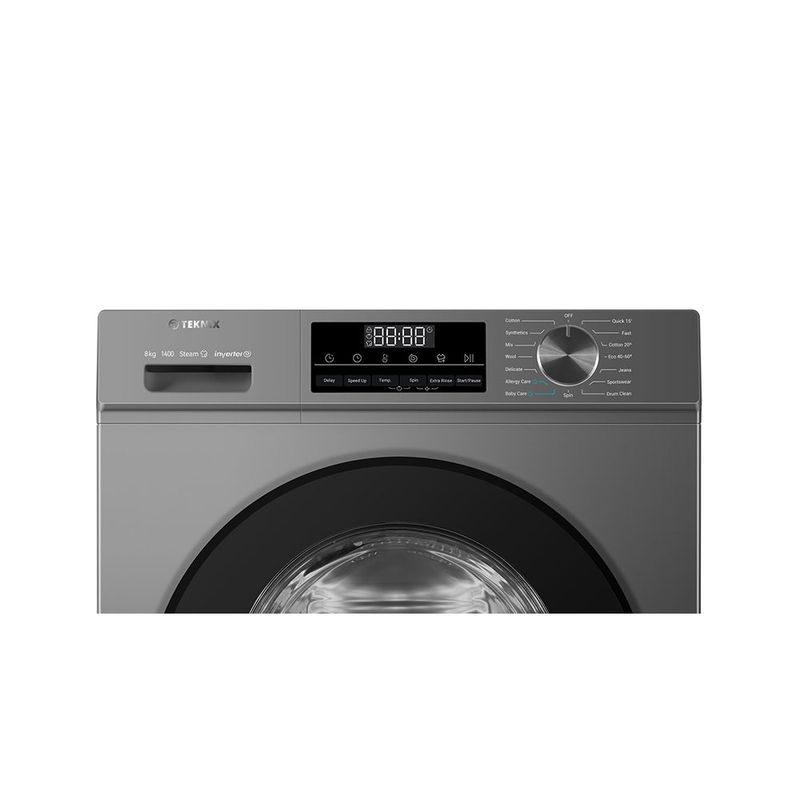#Teknix TK3W814XS 8KG 1400rpm Washing Machine Silver Brand New