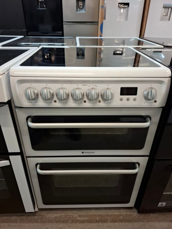 Hotpoint HAE60P 60cm Electric Cooker Double Oven Ceramic Hob White Refurbished 
