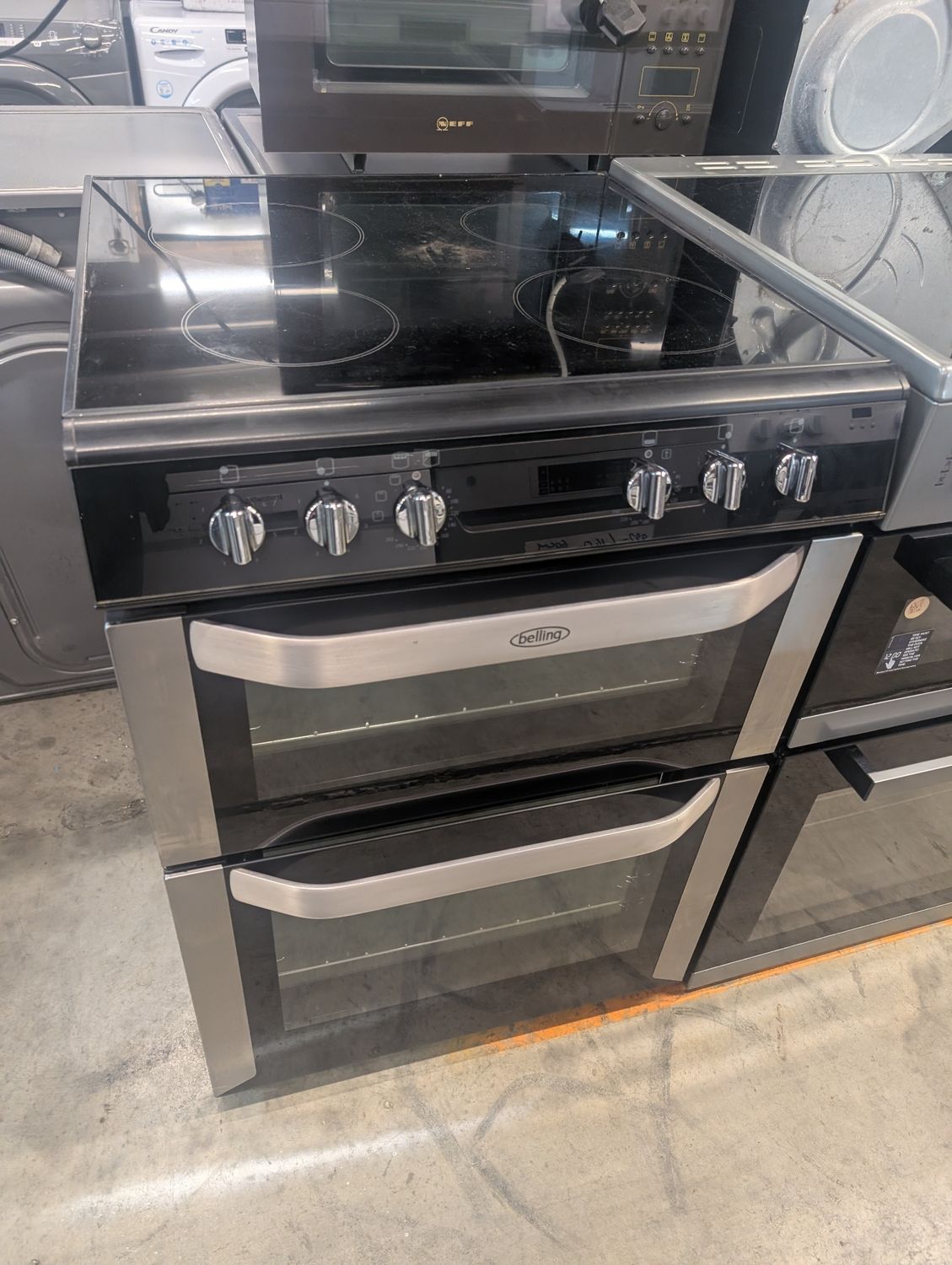 Belling BELFSE60DO 60cm Electric Cooker Double Oven Ceramic Hob Stainless Black