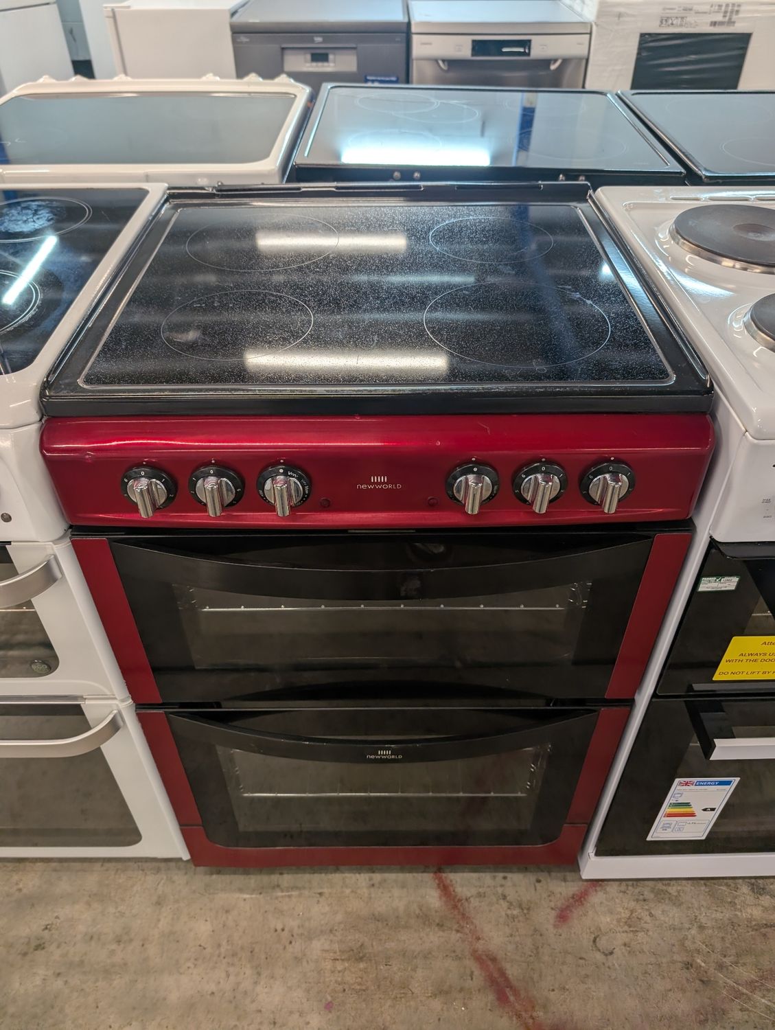 New World NW 601EDO 60cm Electric Cooker Double Oven Red