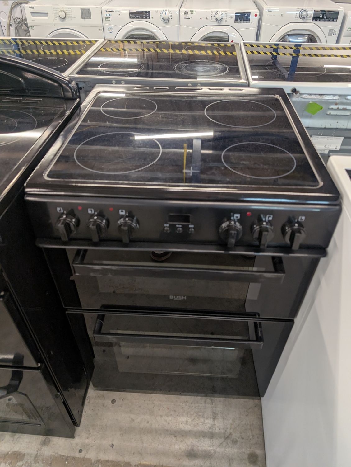 Bush BDBL60ELBX 59cm Electric Cooker Double Oven Ceramic Hob Black