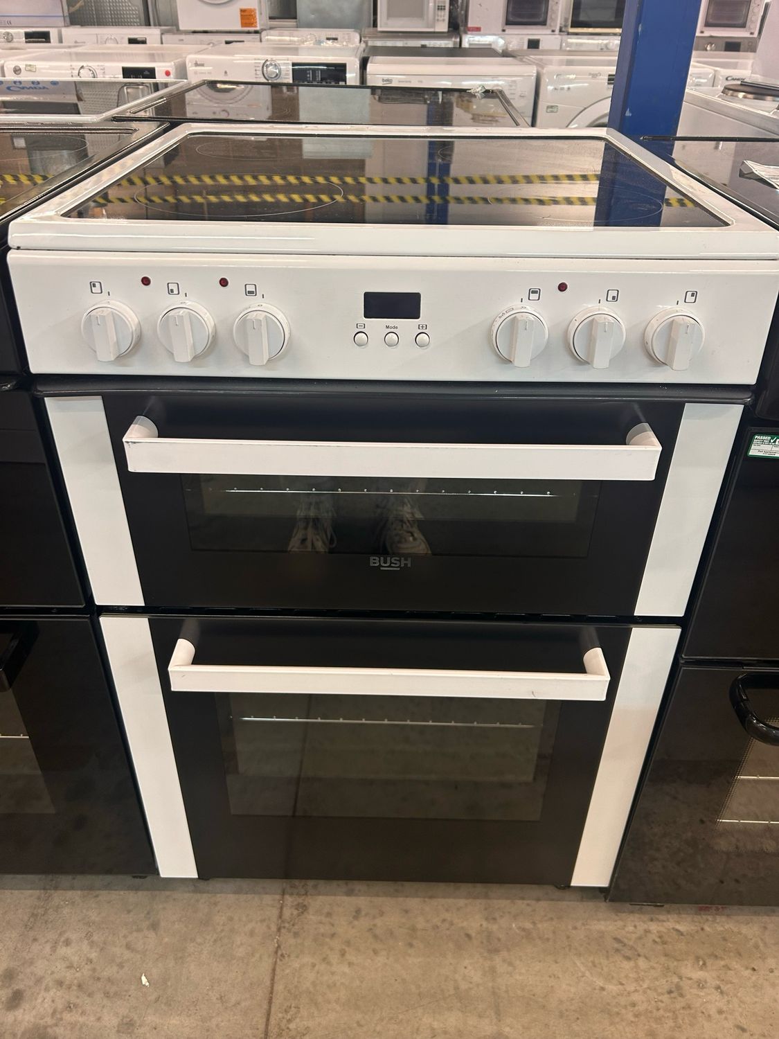 Bush BDBL60ELWX 60cm Electric Cooker Double Oven Ceramic Hob White
