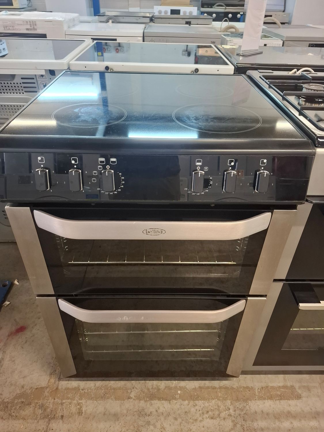 Belling BELFSE60DO 60cm Electric Cooker Double Oven Ceramic Hob Stainless Black