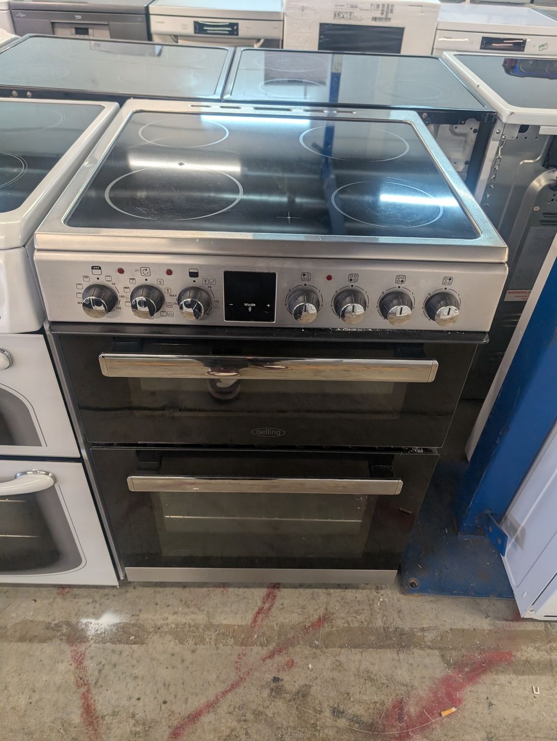 Belling BELFSE608MFc 60cm Electric Cooker Double Oven Ceramic Hob Stainless Grey