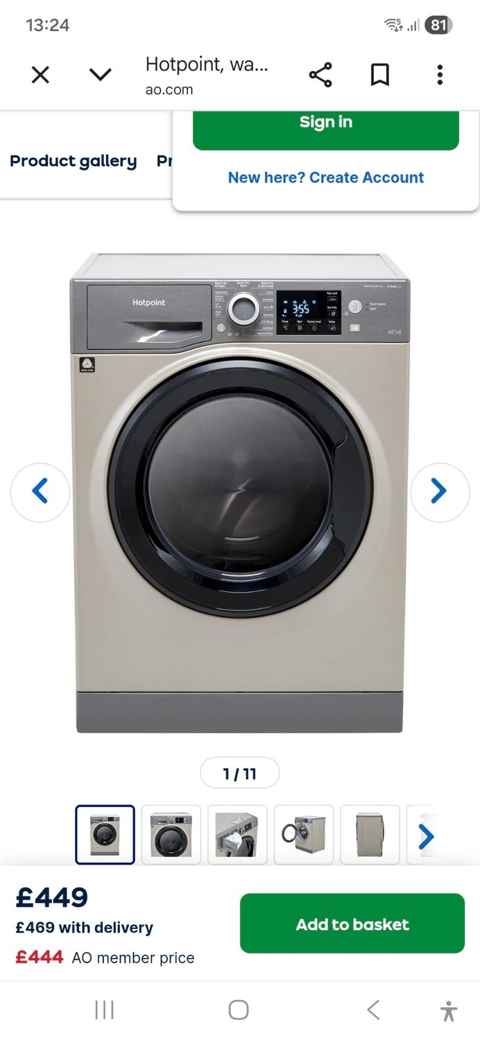 Hotpoint NDB8635GK 8Kg / 6Kg Washer Dryer Grey