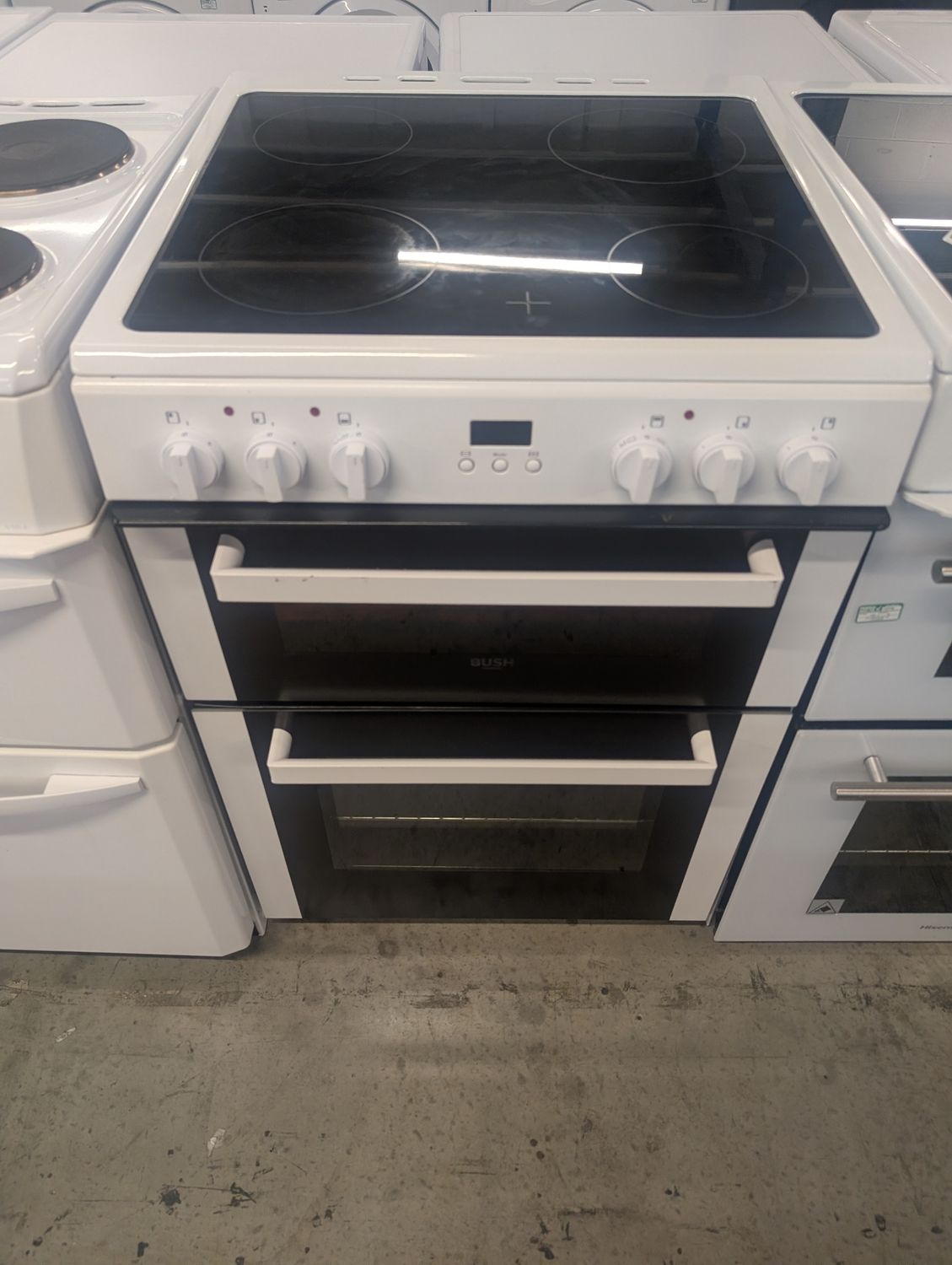 Bush BDBL60ELWX 60cm Electric Cooker Double Oven Ceramic Hob White