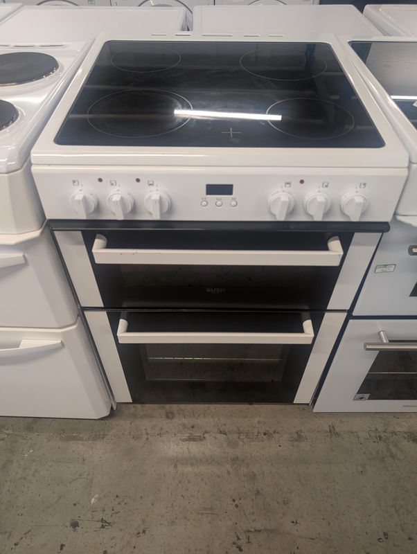 Bush BDBL60ELWX 60cm Electric Cooker Double Oven Ceramic Hob White