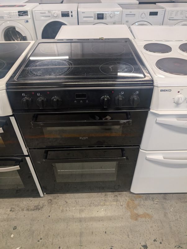 :Bush BDBL60ELB 60cm Electric Cooker Double Oven Ceramic Hob Black