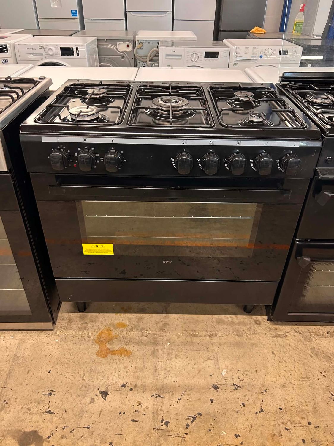 Logik LFTG90B18 Dual Fuel Gas Range Cooker Black H85cm W90cm D60cm