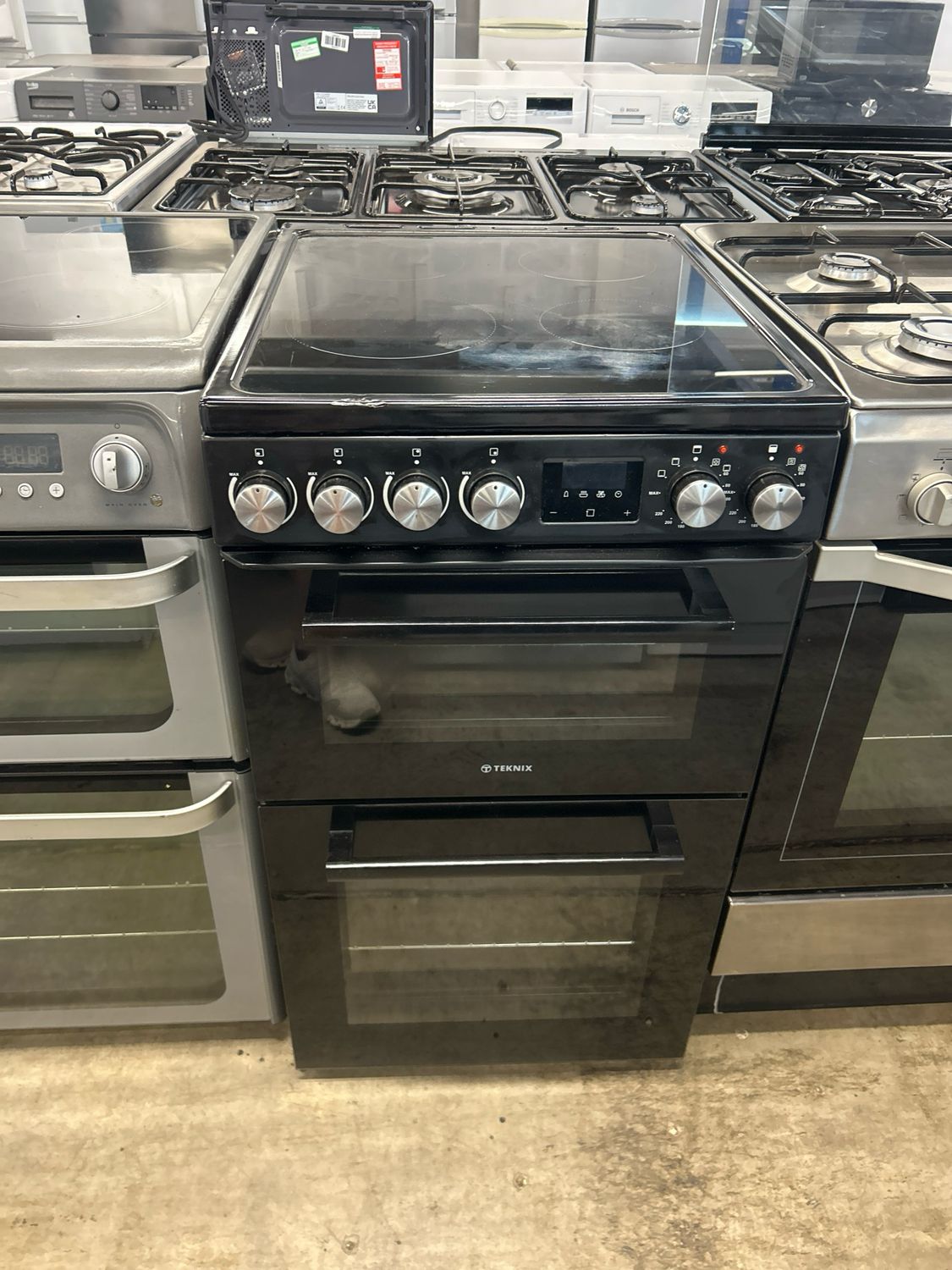 Teknix TKED54B 50cm Ceramic Double Oven Electric Cooker Black