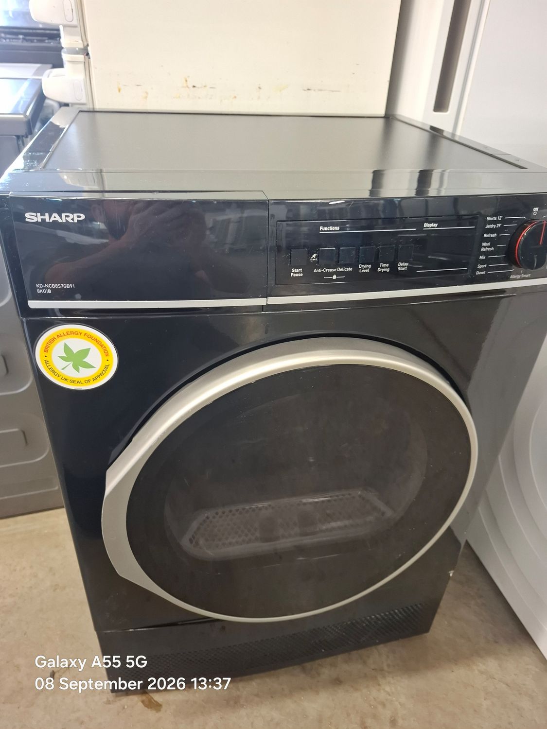 Sharp KD-NCBOS7GW9 8kg Condenser Dryer Sensor Dry Black