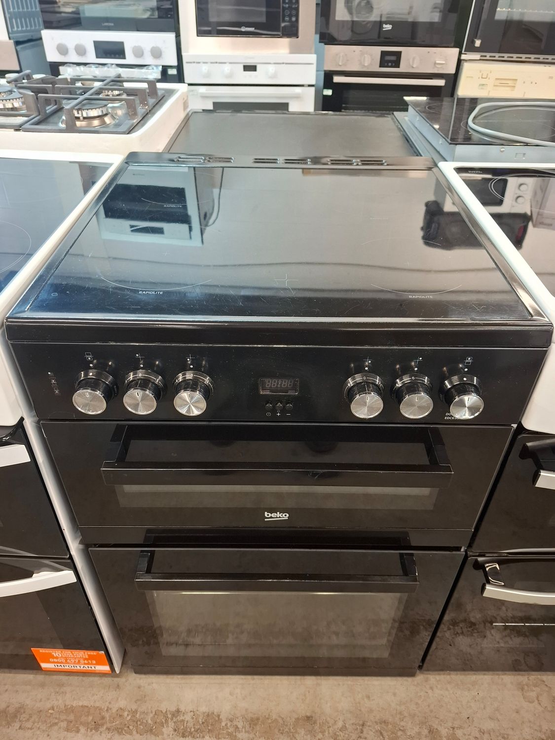 Beko EDC633K 60cm Electric Cooker Double Oven Ceramic Hob Black