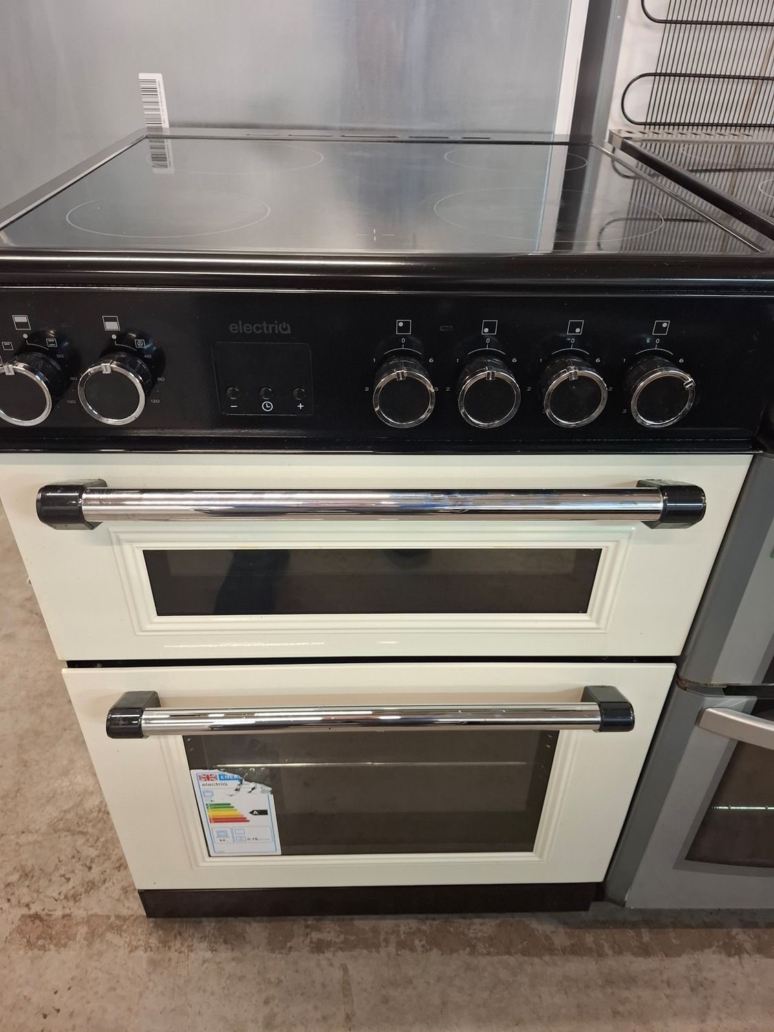Electriq Cooker Electric Double Oven Ceramic Hob Black &amp; Cream