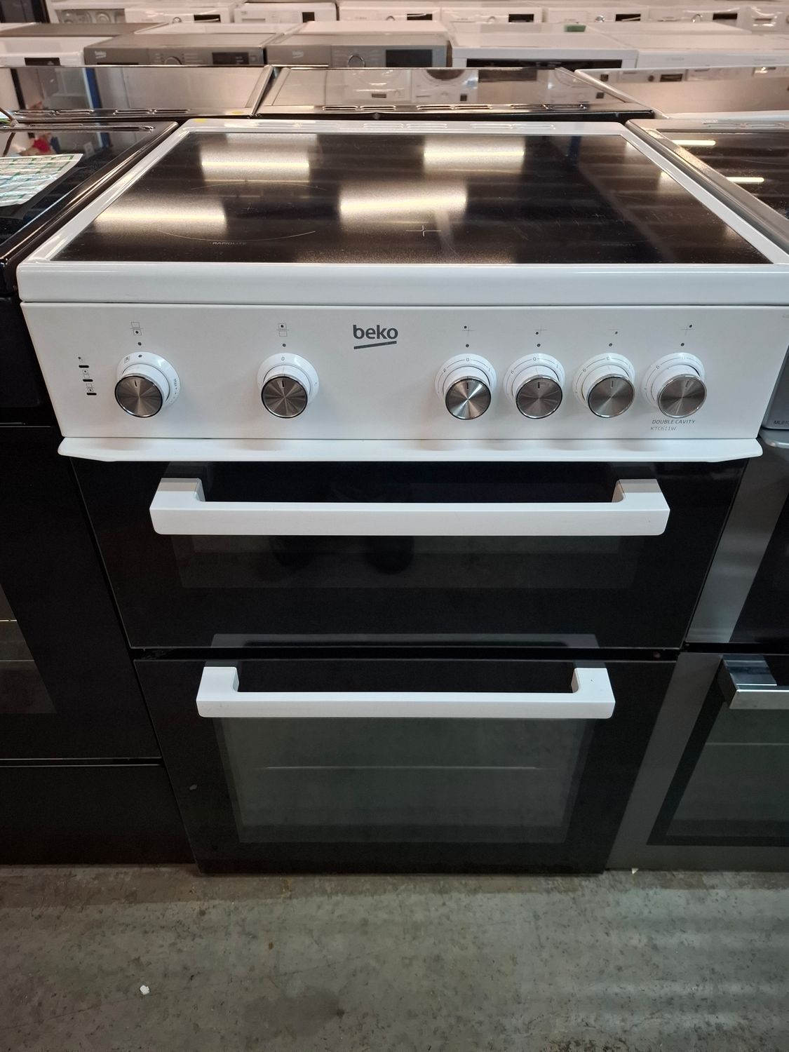 Beko KTC611W 60cm Electric Cooker Double Cavity Ceramic Hob White