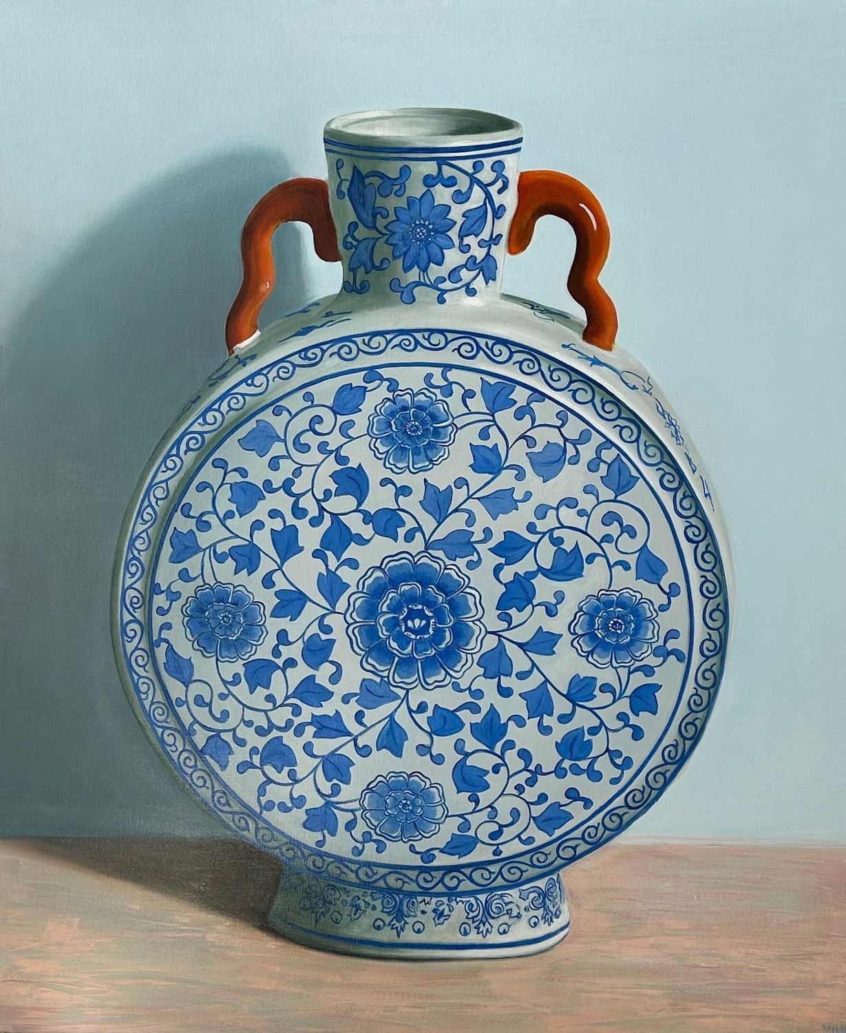 Javea - Blue Vase with orange handles
