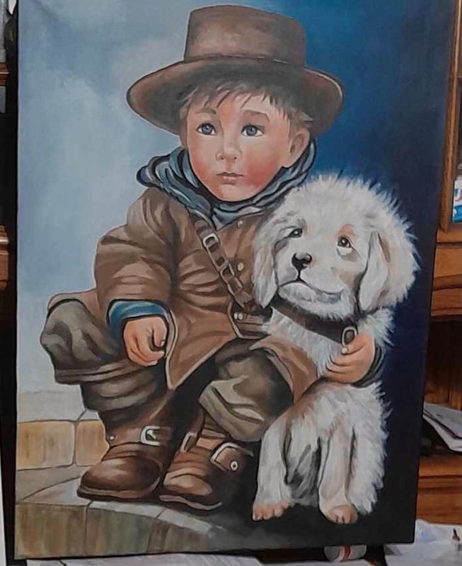 Tableau l enfant et le chien