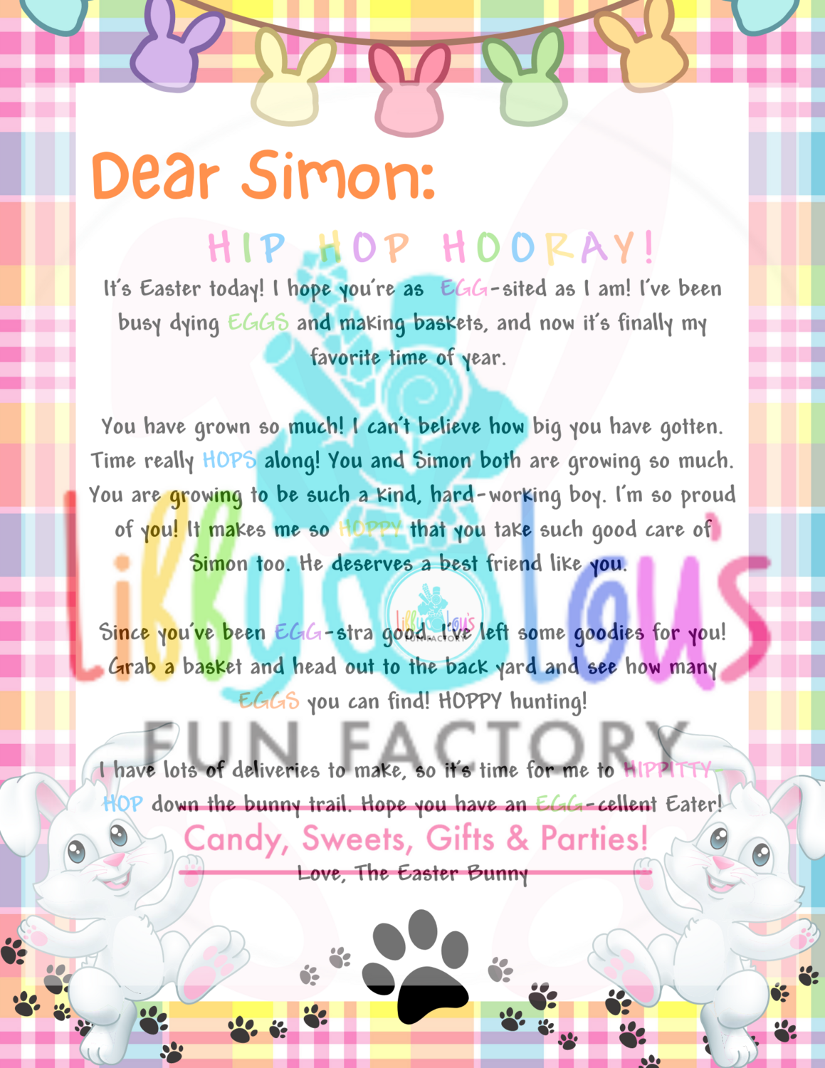 Egg My Yard Add On - Personalized Letter From Easter Bunny