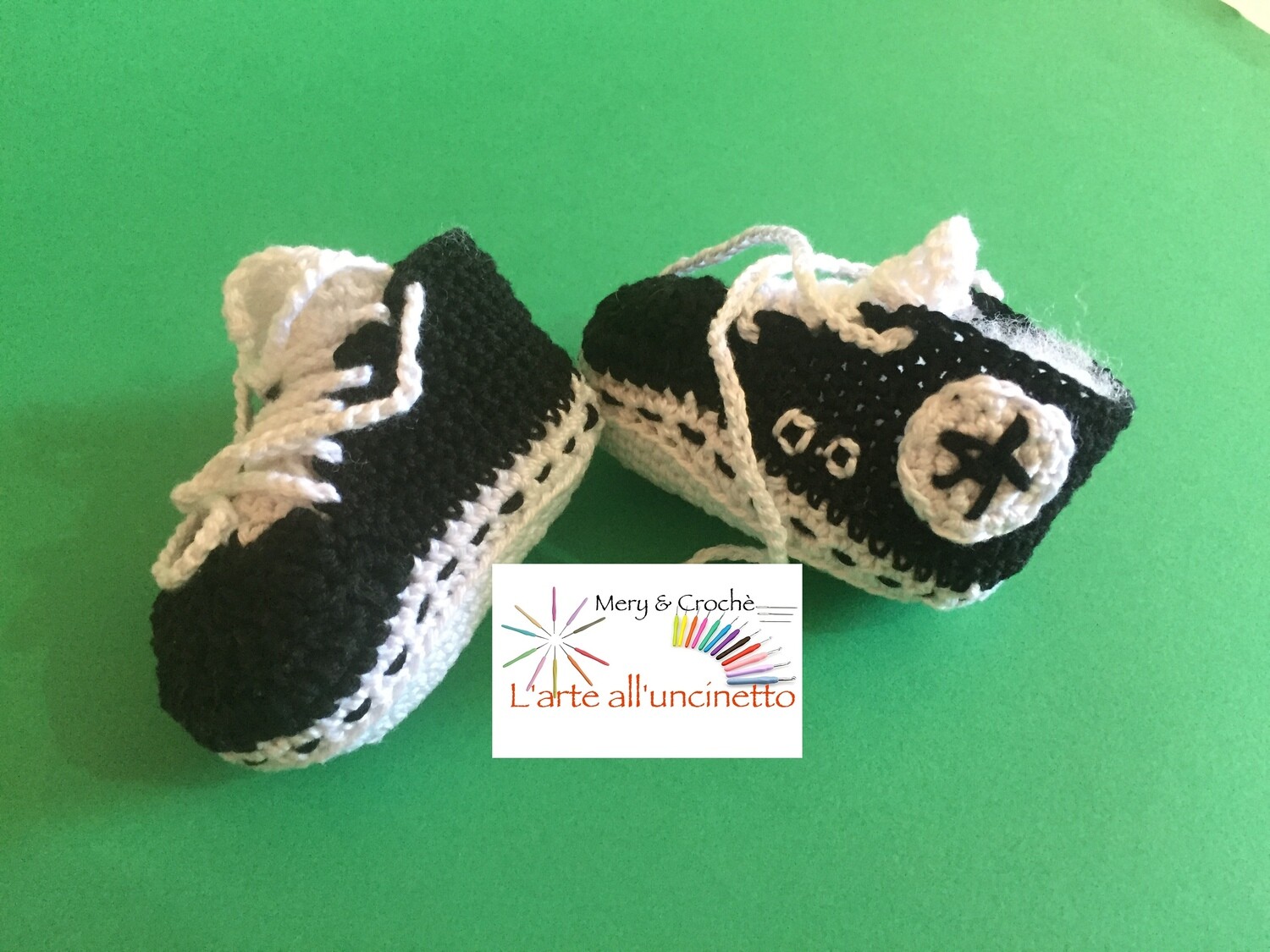 Scarpine bimba / bimbo, 0-3 mesi, cotone, bianco- nero