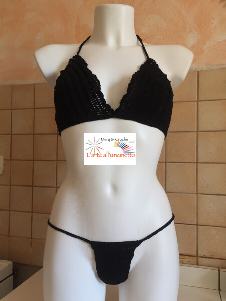 Costume da bagno 2 pezzi, modello perizoma taglia L, nero,