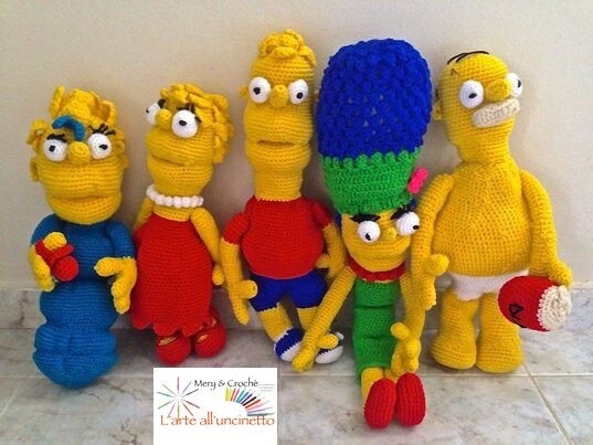 amigurumi, famiglia simpson, 5 personaggi