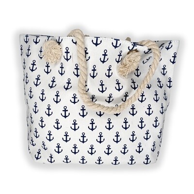 Navy Anchor Ivory Canvas Tote