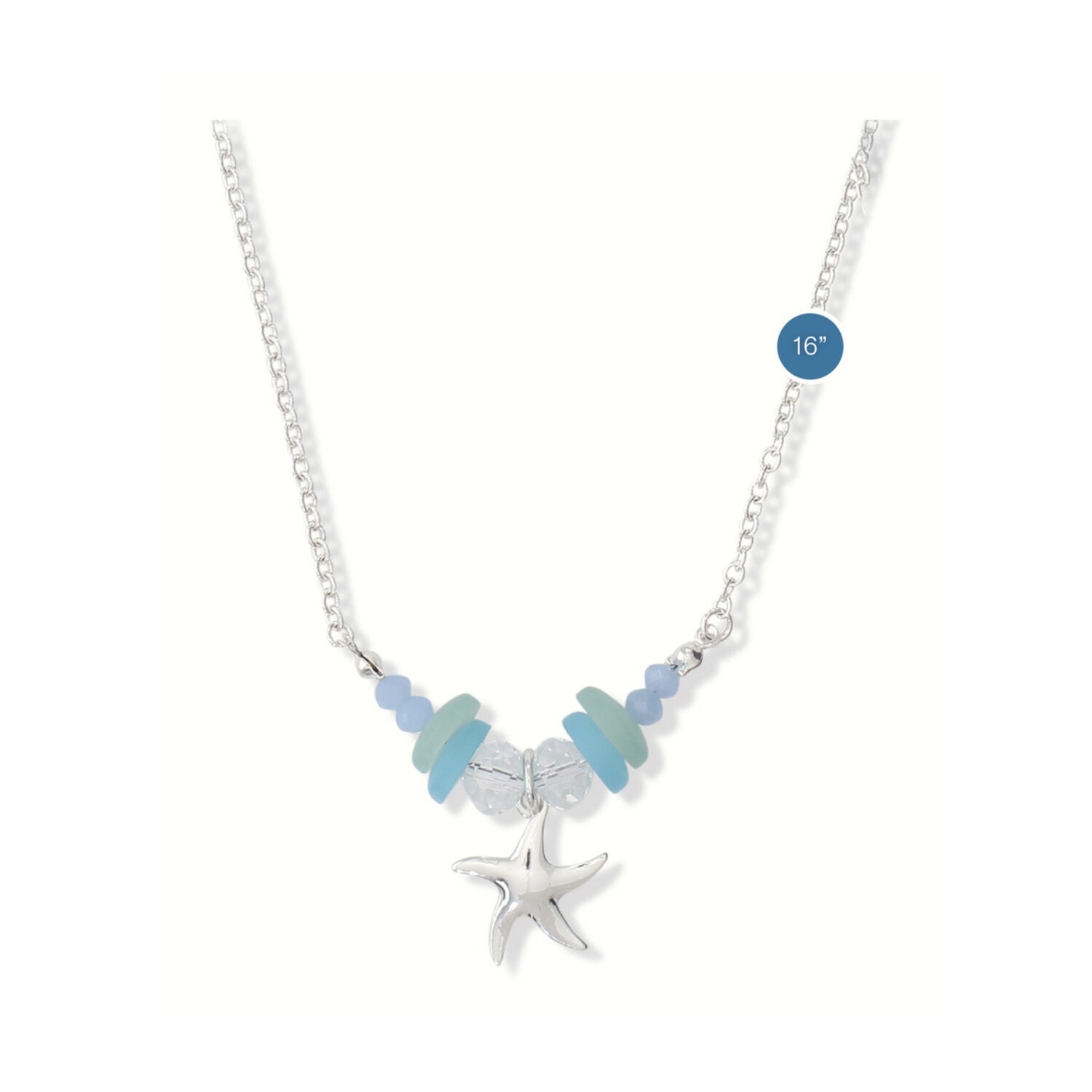 Necklace-Seaglass Silver Starfish Drop