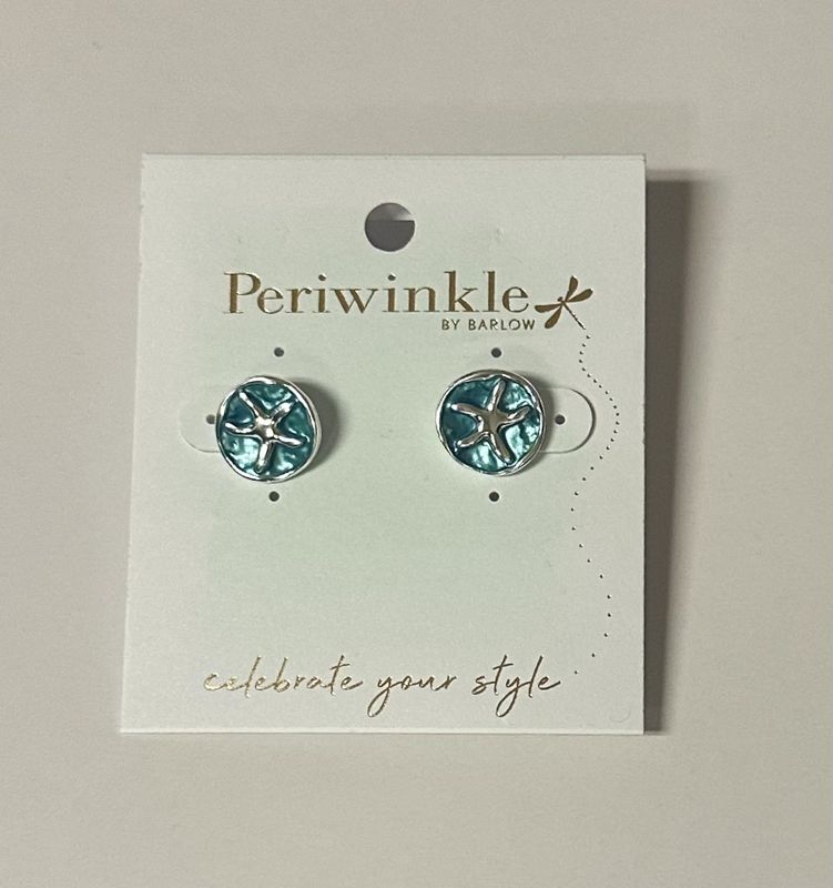 Earrings-Aqua Enamel Silver Starfish
