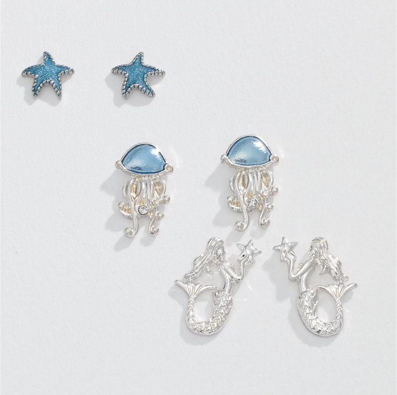 Earrings-Blue Jellyfish Trio