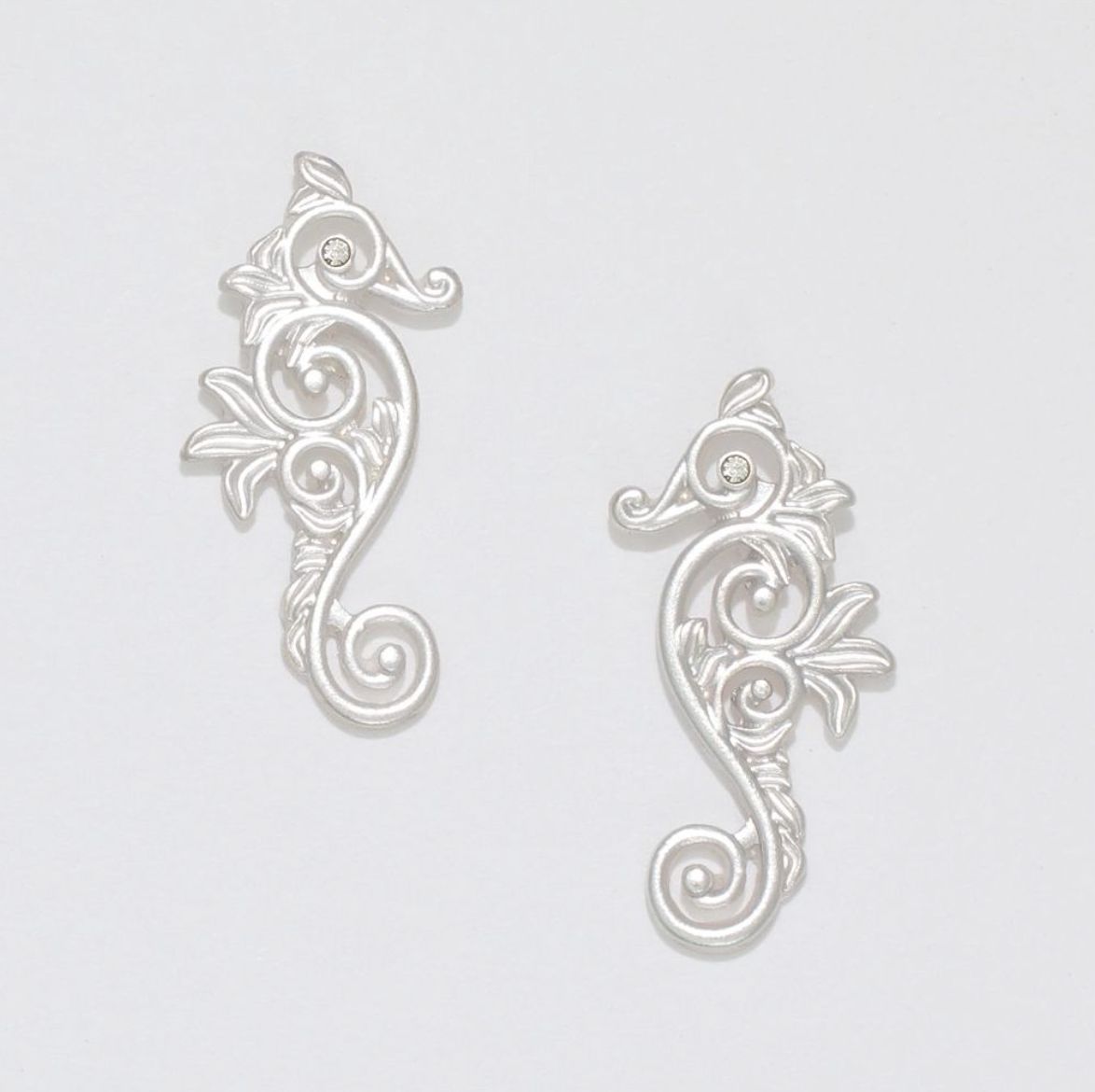 Earrings-Matte Silver Open Seahorse