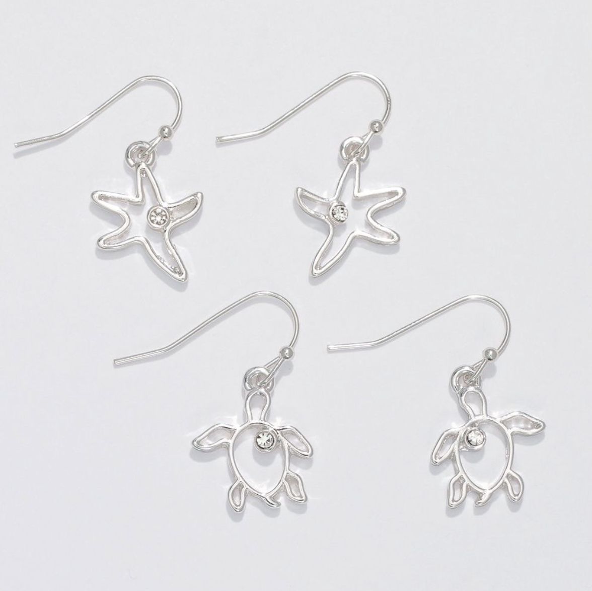 Earrings-Silver Open Starfish Turtle