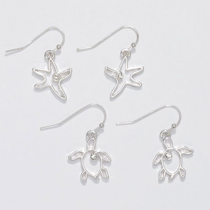 Earrings-Silver Open Starfish Turtle