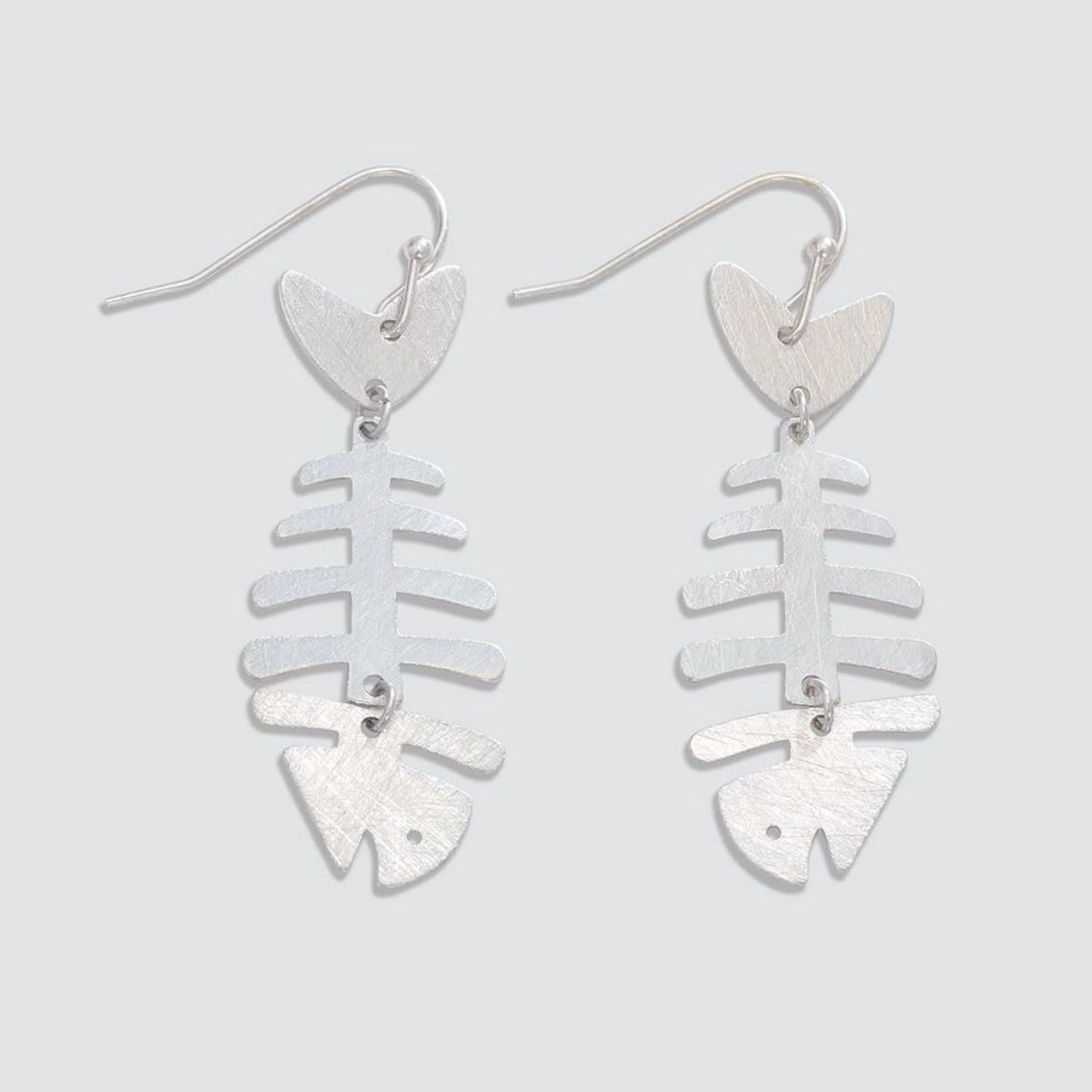 Earrings-Brushed Silver Fish