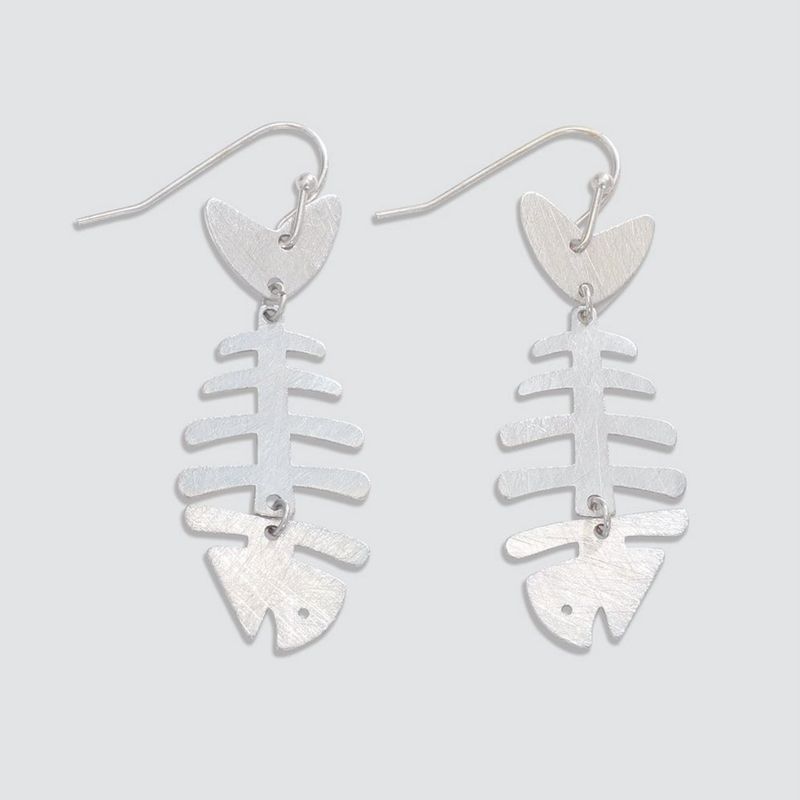 Earrings-Brushed Silver Fish
