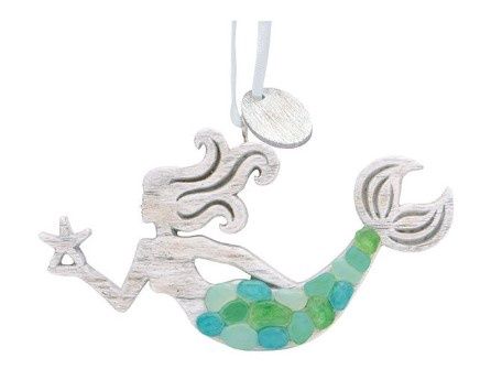 Wood &amp; Sea Glass Mermaid Ornament