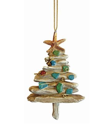 Driftwood Tree with Sea Glass Ornament
