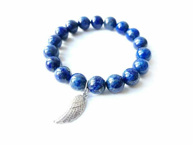 Lapis lazuli  bracelet  with angel wing charm