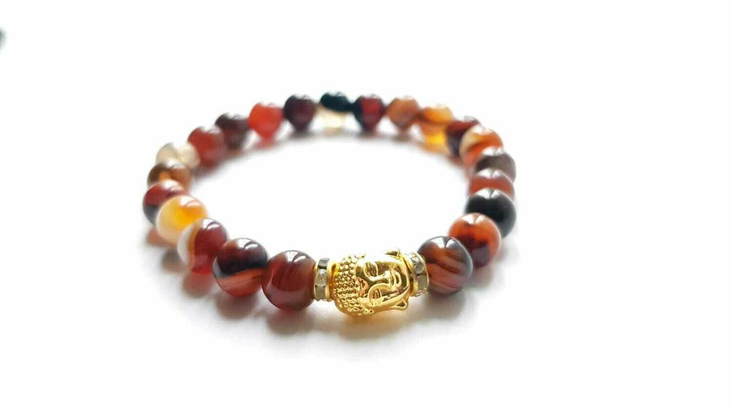 Banded agate bracelet with gold plated Buddha charm