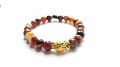Banded agate bracelet with gold plated Buddha charm